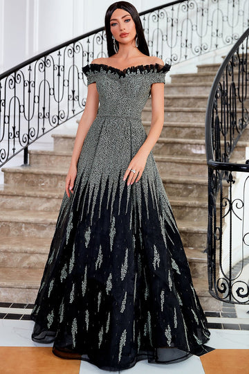 Vestido de noite de lantejoulas pretas brilhantes